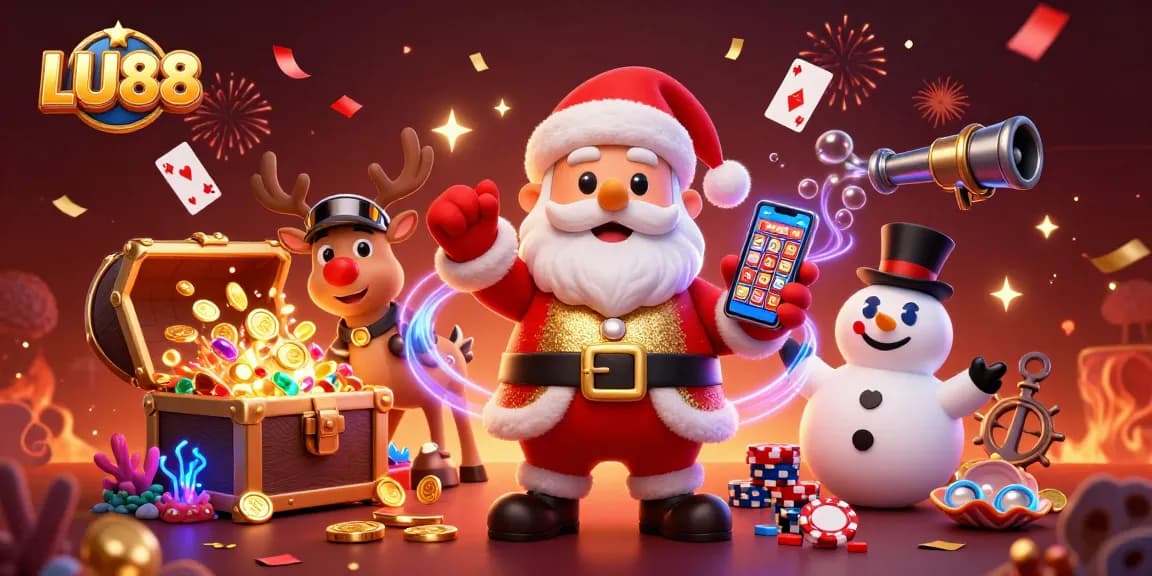 LU88 slots experience with Santa, reindeer, and snowman gaming dynamic scene.