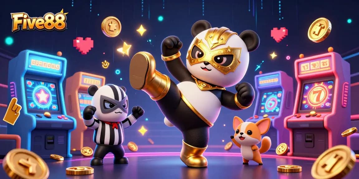 Witness the excitement of Five88 casino with animated characters and vibrant gaming elements in action.