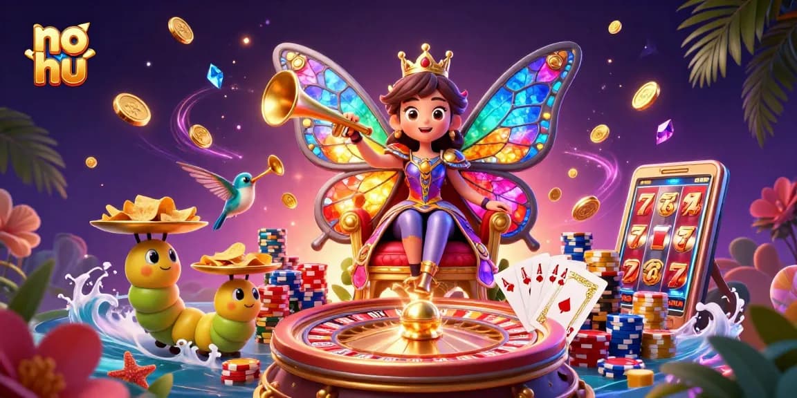 Experience the thrill of no hu gaming with vibrant butterflies, golden coins, and 3D slot machines.