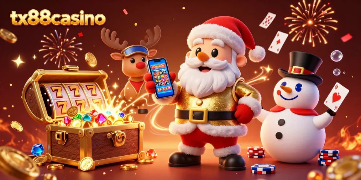 Experience the excitement of tx88casino with festive characters celebrating jackpot wins in a glamorous casino.
