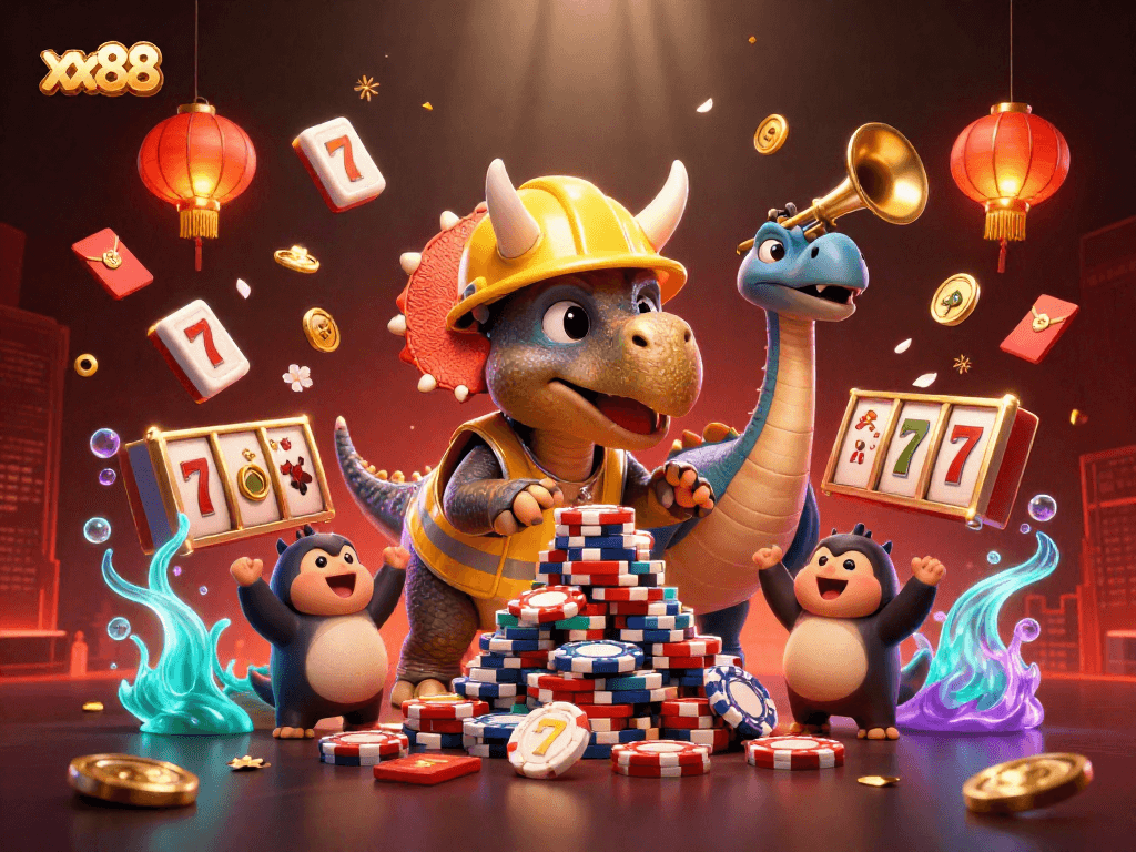 Celebrate your wins with xx88's vibrant casino scene featuring poker chips and festive elements.
