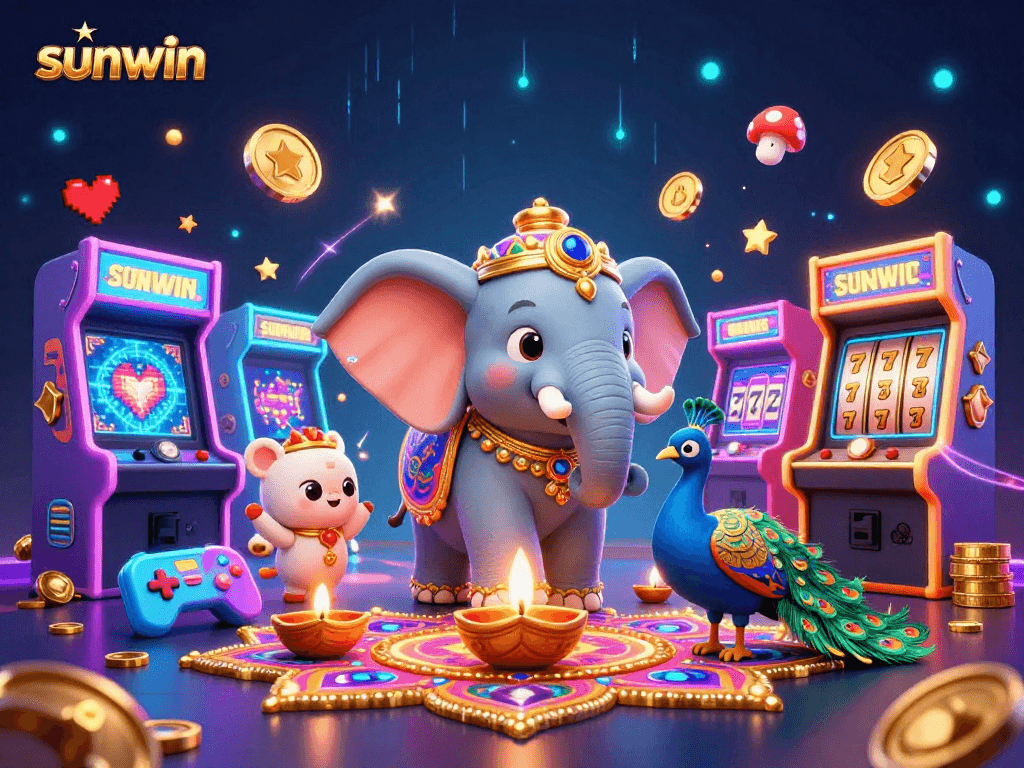 Experience the excitement of sunwin with an energetic 3D casino scene featuring vibrant elements
