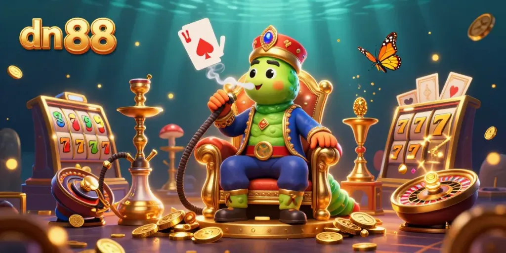 Engage with dn 88's vibrant casino atmosphere featuring dynamic characters and slot game elements.