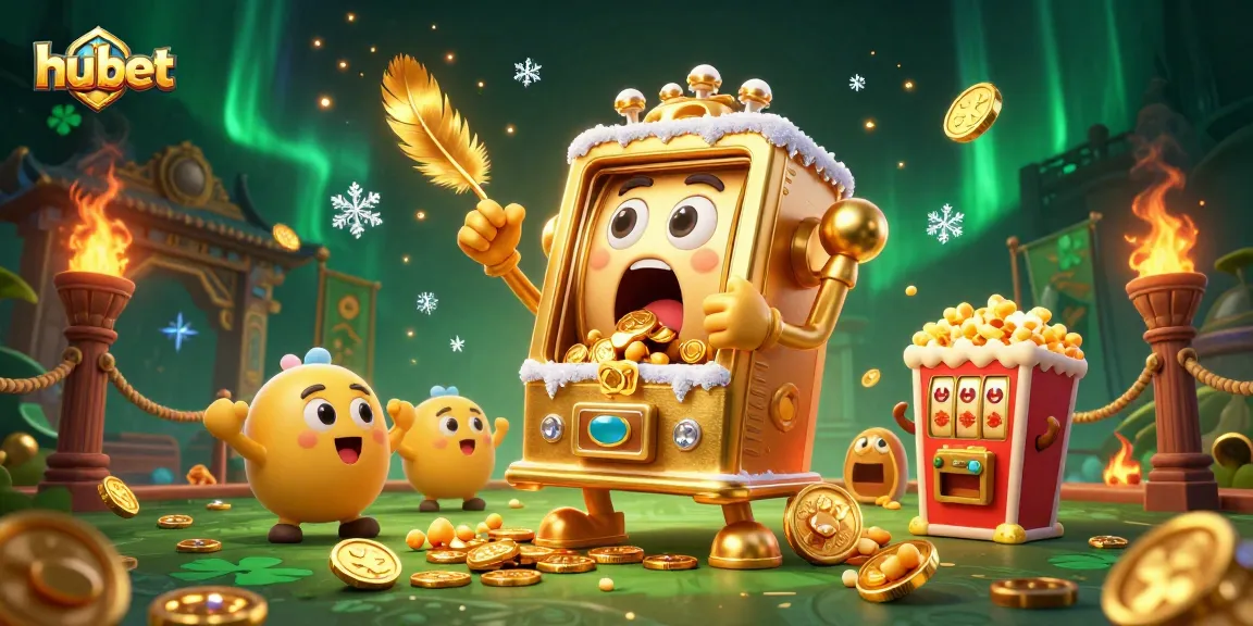 hubet slot machine surprised as coins spill out during jackpot win, celebrating with cheering machines