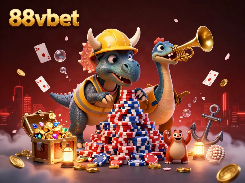 Engage with thrilling gaming experiences at 88vbet with a vibrant and festive 3D casino illustration.