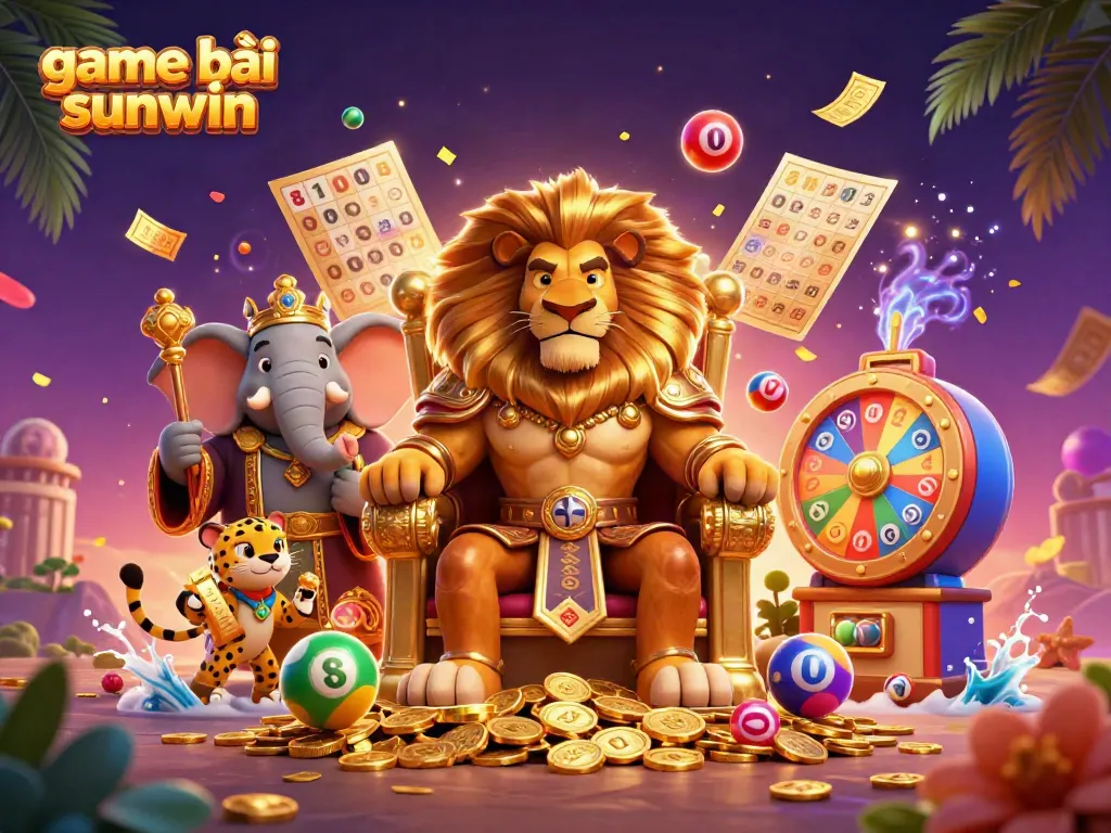 Engage in dynamic play with game bài sunwin, featuring lively characters and casino elements.