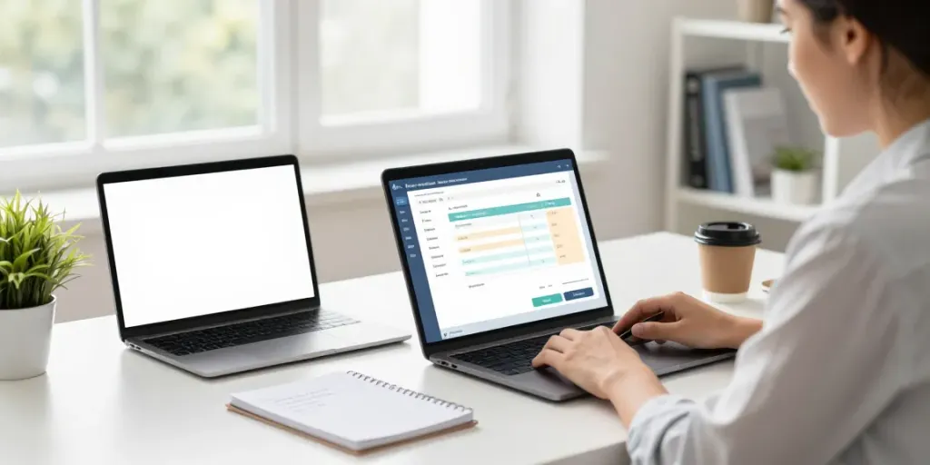 Professionele werkruimte waar gratis factuur maken centraal staat met laptop, notitieboek en smartphone.