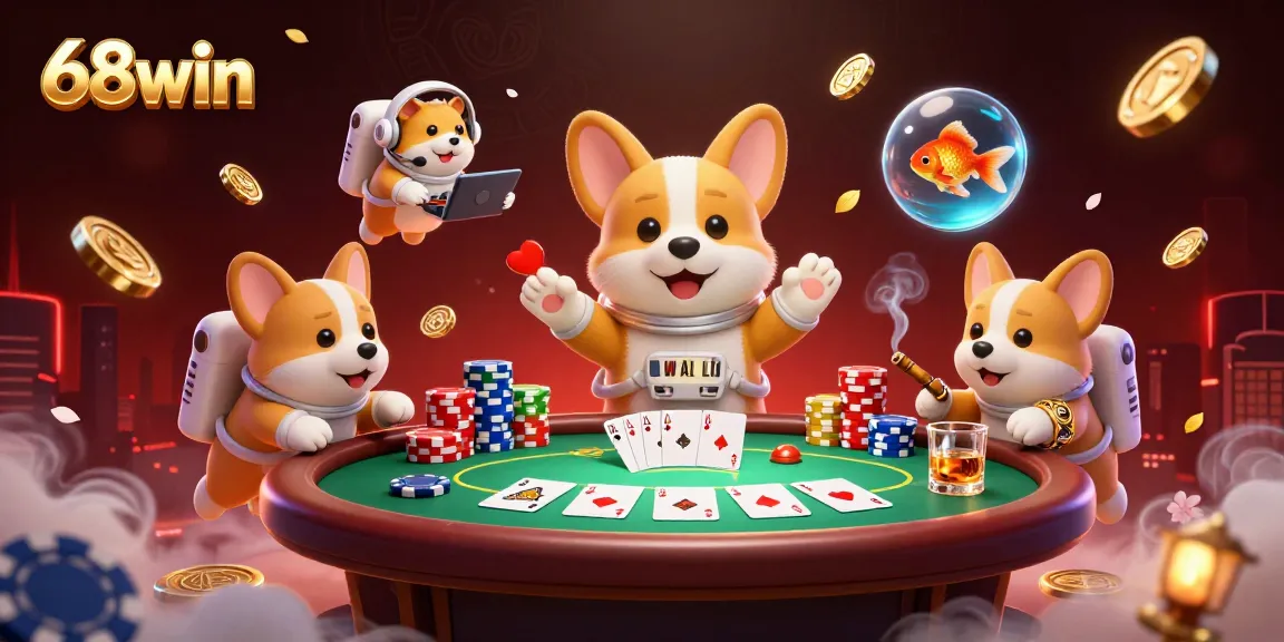 Experience exhilarating gaming action at 68win's space-themed casino with floating poker chips!
