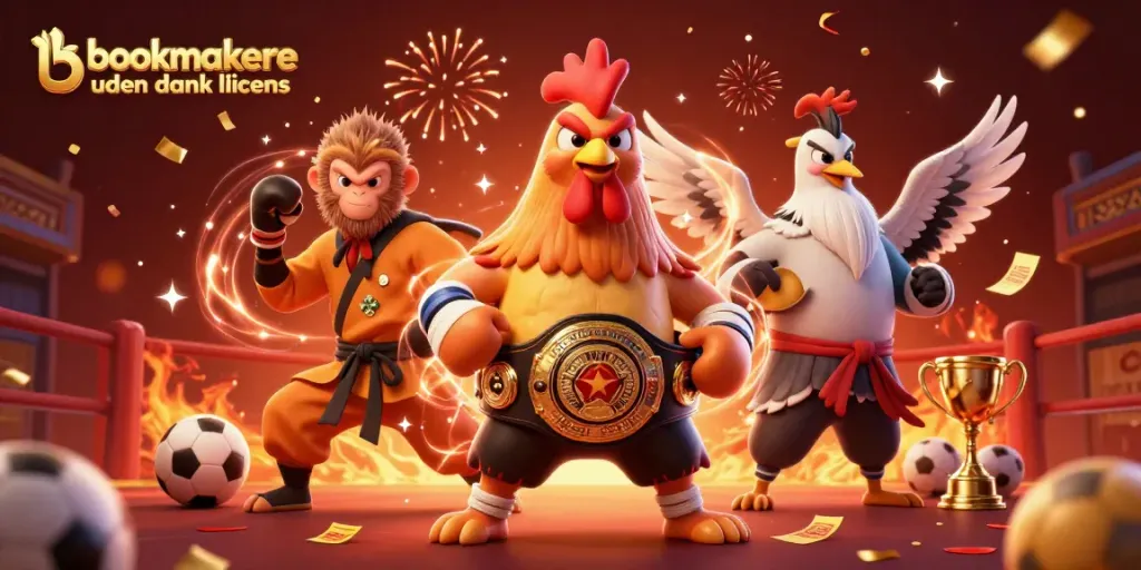 Engage in thrilling action with bookmakere uden dansk licens, depicted by vibrant sports characters.