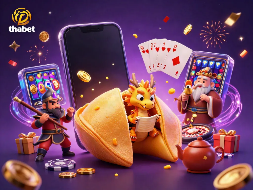 Experience the excitement of thabet casino with a rich, colorful 3D illustration filled with treasures and luck.