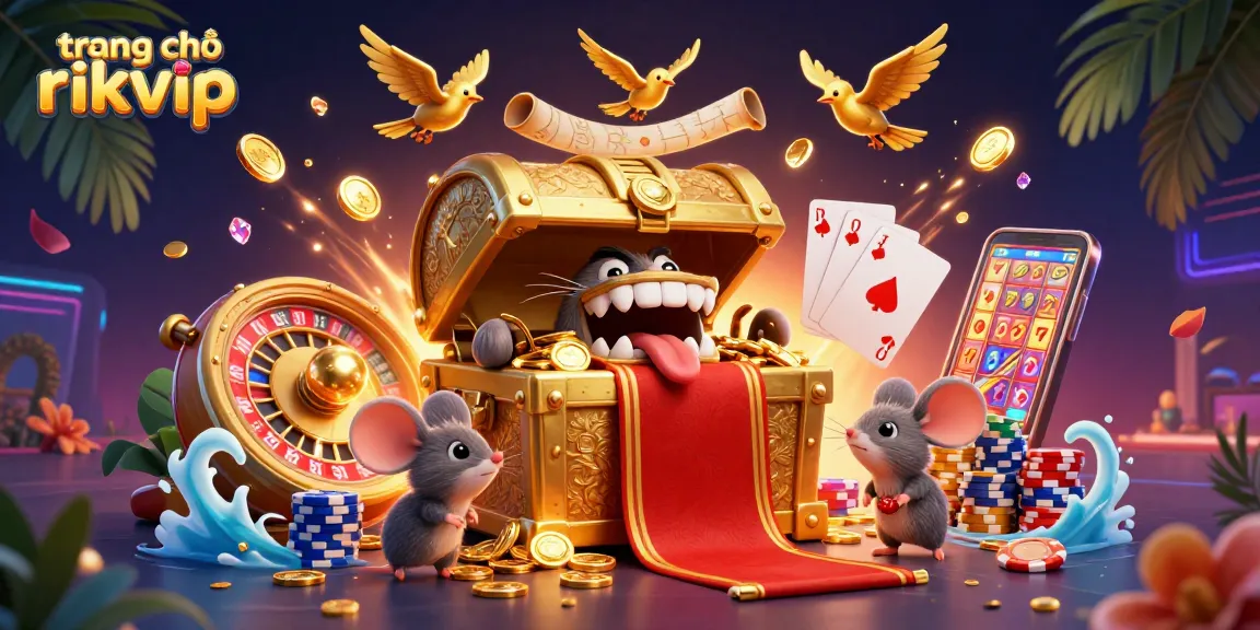 Spin to win on trang chủ rikvip with golden treasure chests and dynamic casino elements