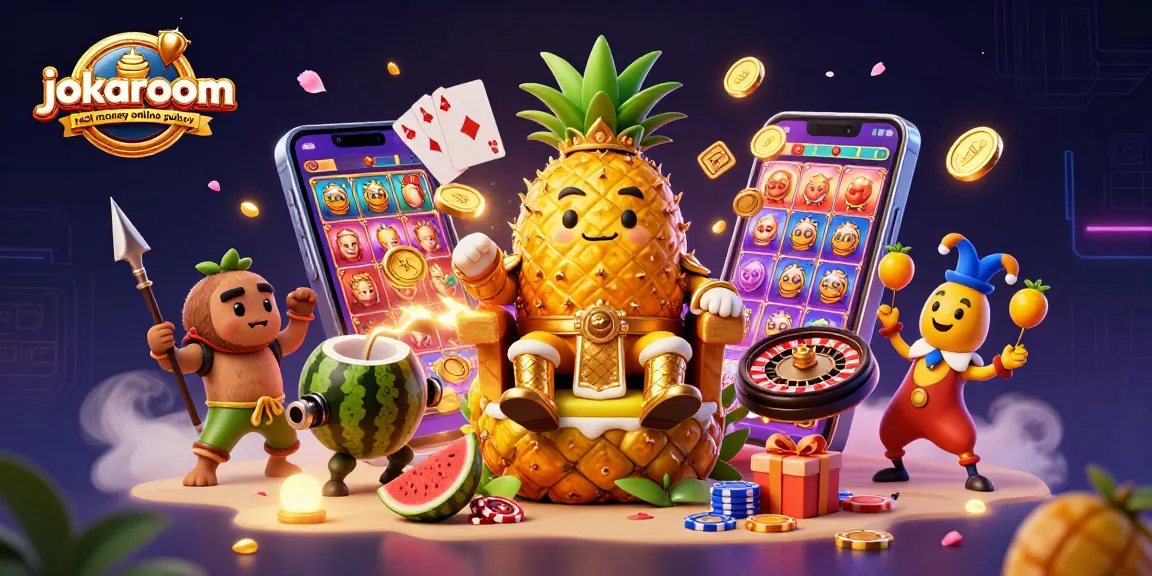 Spin the reels with exciting jokaroom real money online pokies on a vibrant beach casino-themed illustration.