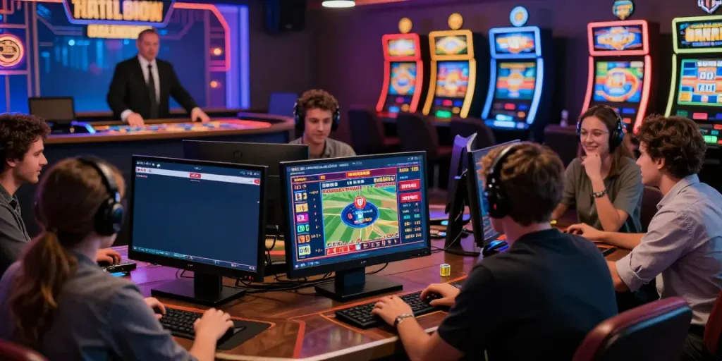 Engaging online betting scene at https://red88.limited/ showcasing players enjoying live casino and sports betting.