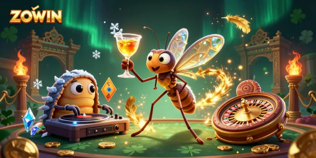 Experience thrilling wins at ZOWIN with dynamic casino elements and vibrant characters.
