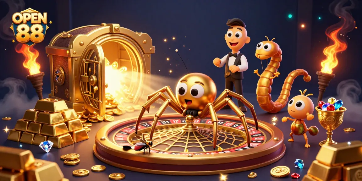 Experience dynamic gameplay at OPEN 88 as a fly bets nervously in a lively casino scene.