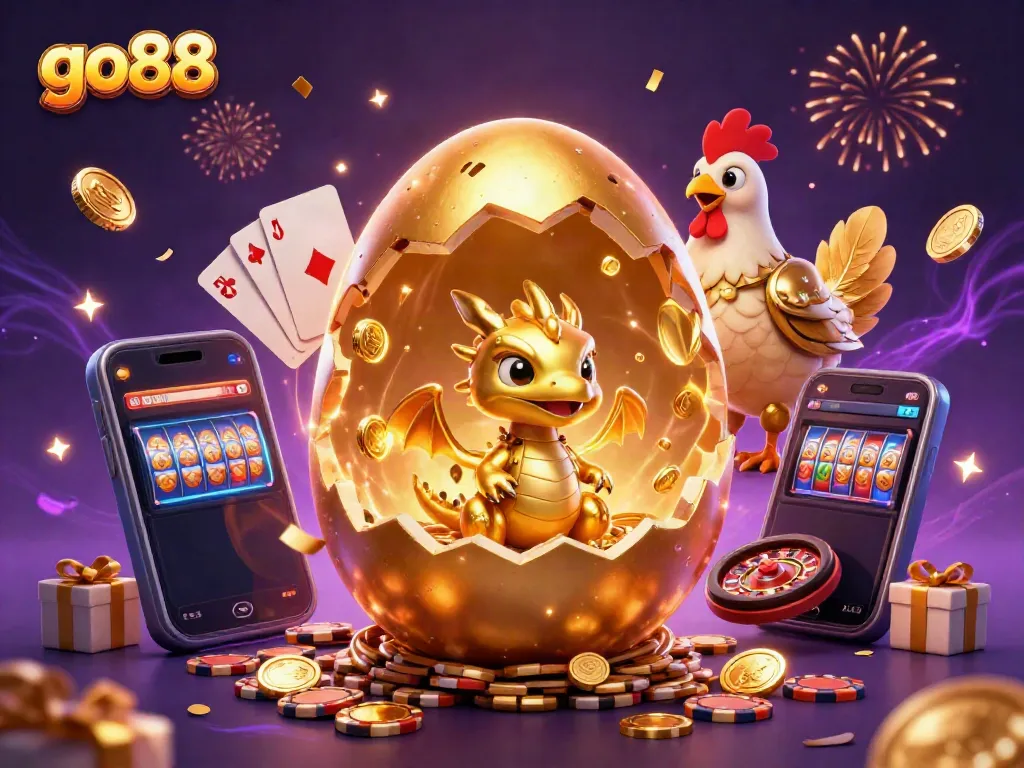 Experience excitement with go88 as a baby dragon of crystallized gold welcomes you to a casino adventure.