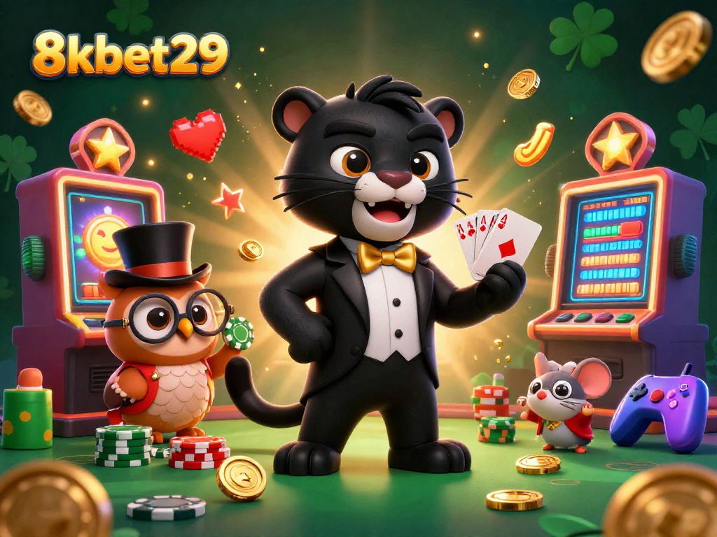 Engaging scene featuring characters from 8kbet29 enjoying a game of cards with vibrant casino elements.