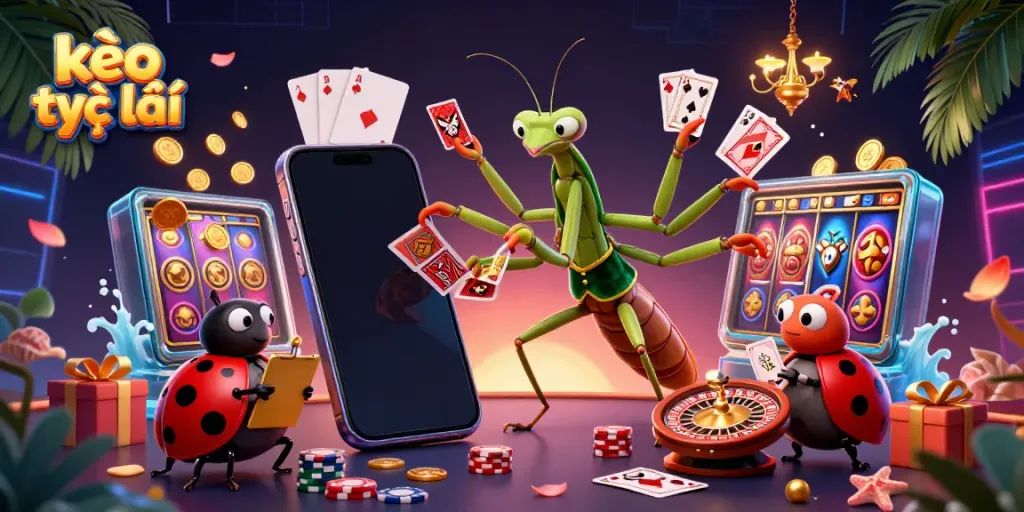 Experience the thrill of kèo trực tuyến with vibrant characters and dynamic casino elements.