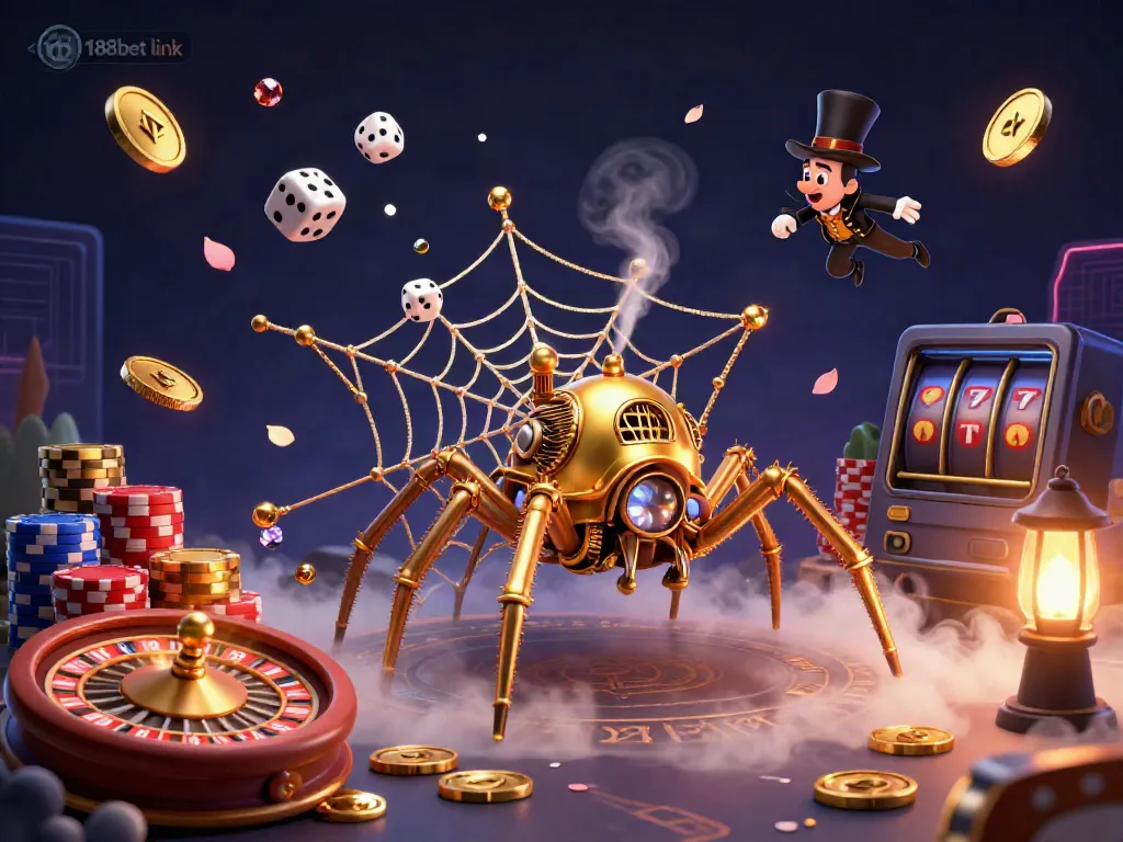 Experience the thrill of winning with a 188bet link through this rich casino-themed illustration.