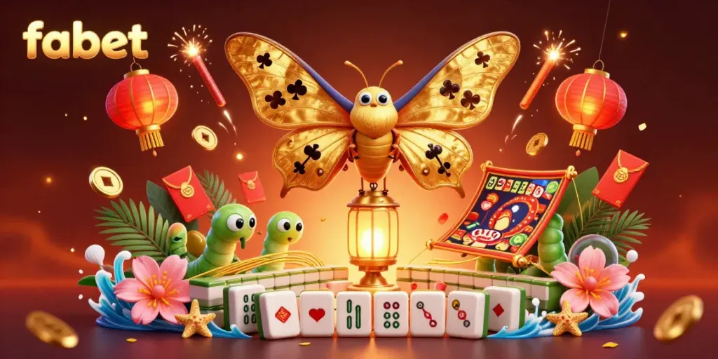 Experience fabet's majestic golden moth and casino elements in a vibrant 3D scene.