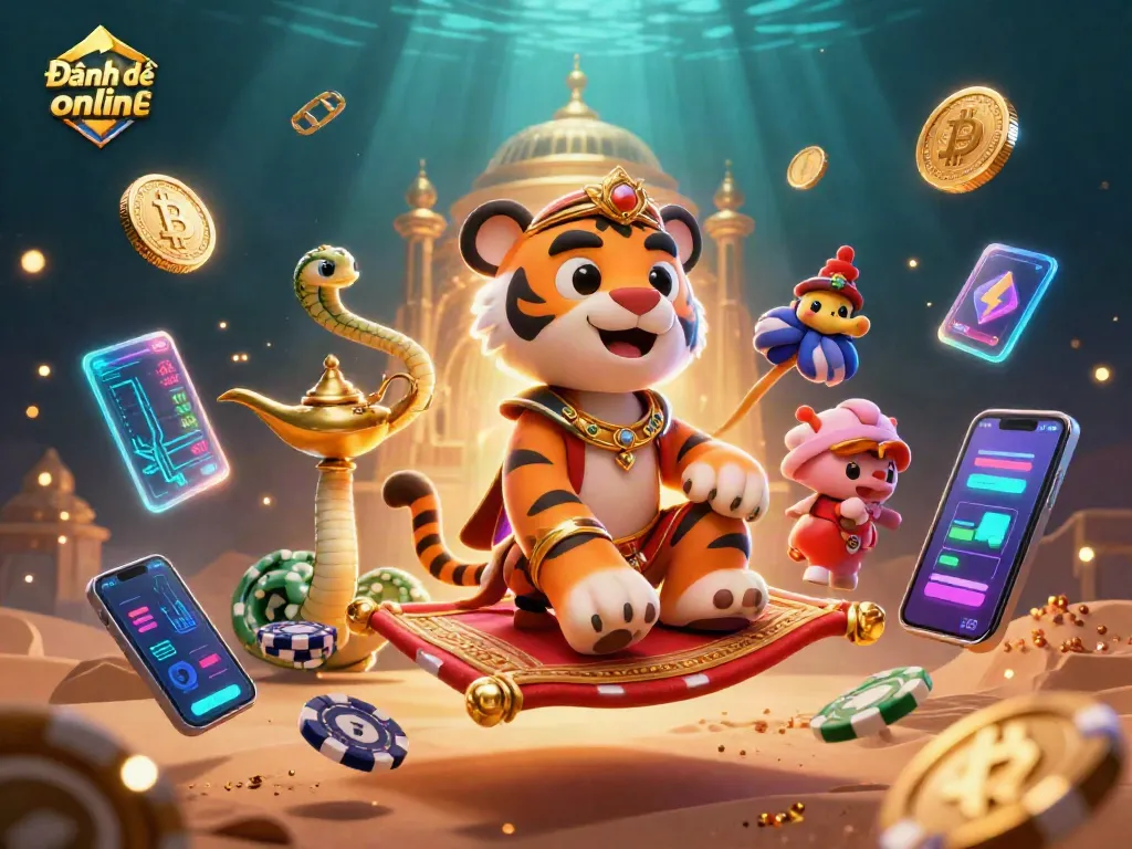 Experience thrilling Đánh đề online gameplay with vibrant characters and crypto elements in a dynamic digital illustration.