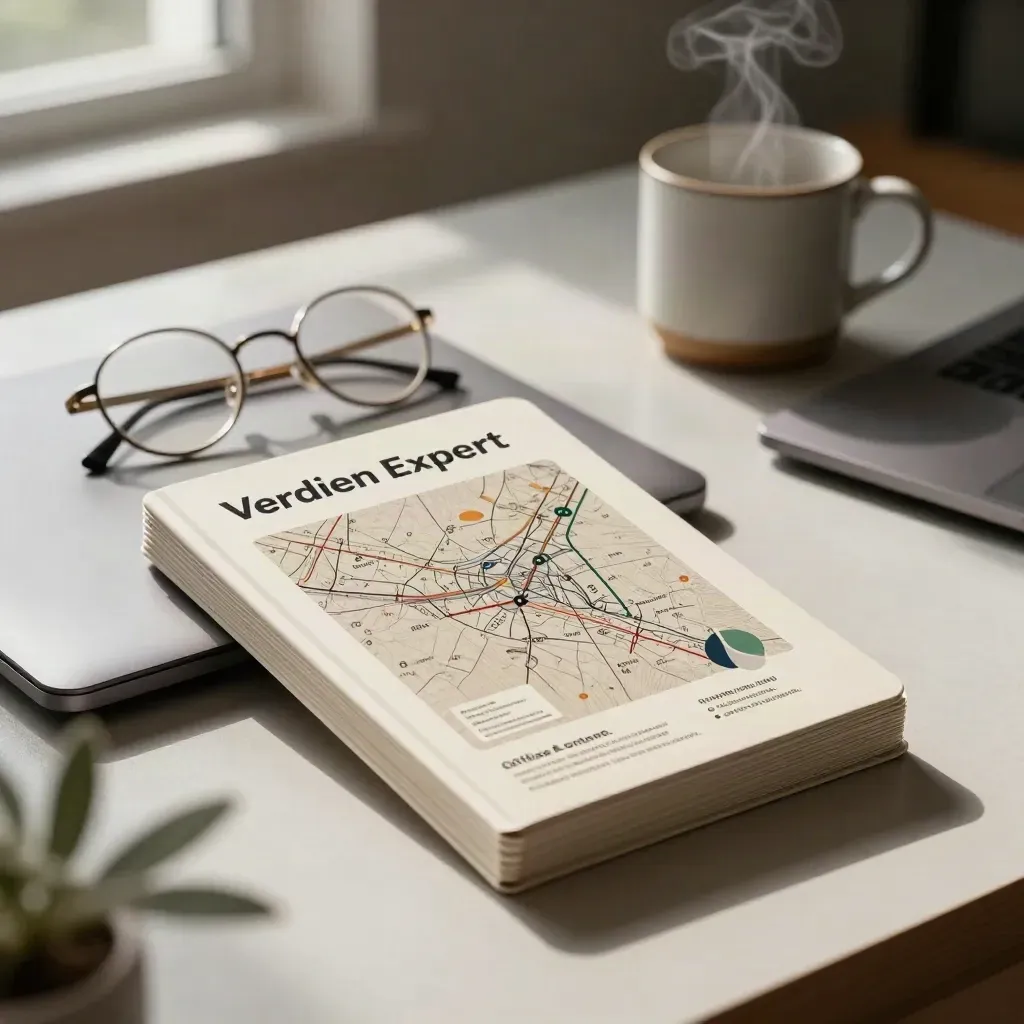 Affiliate Content Map naast laptop en leesbril op een lichte bureauplek met zachte damp