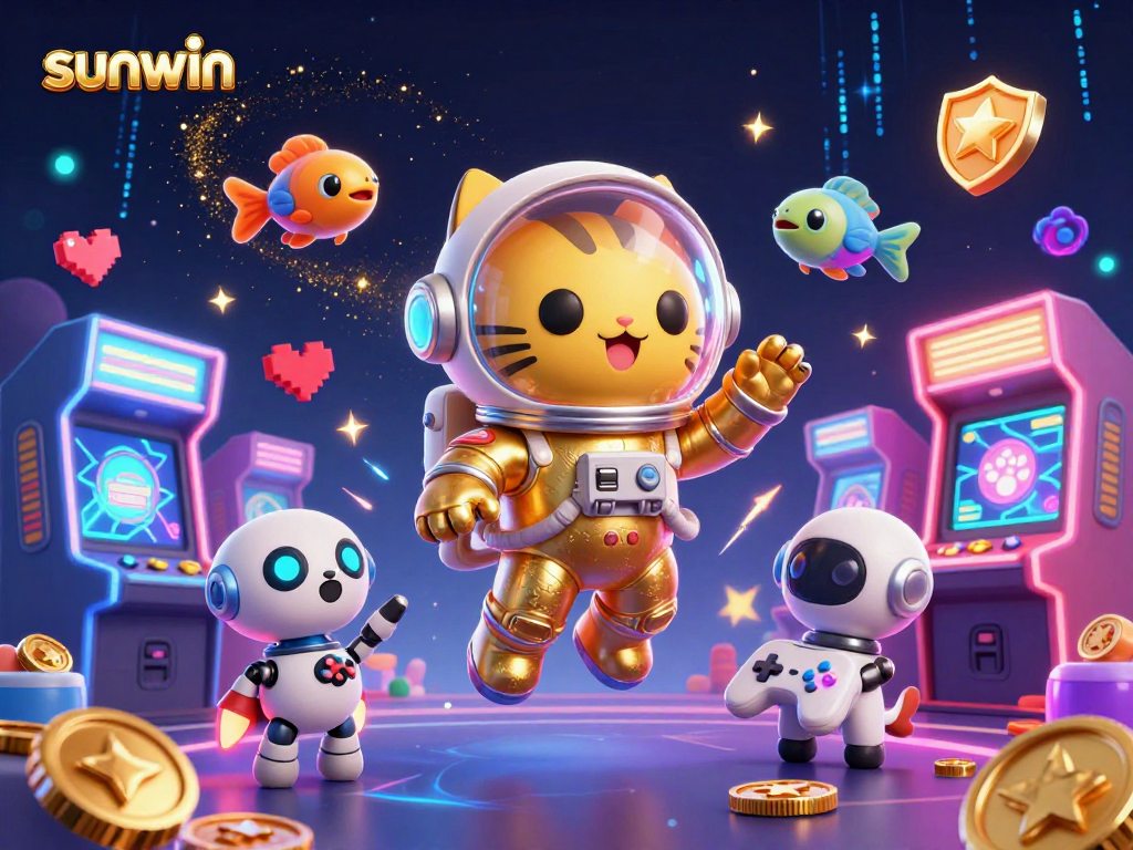 Engage with sunwin’s thrilling casino games in a vibrant cosmic setting featuring an astronaut cat.