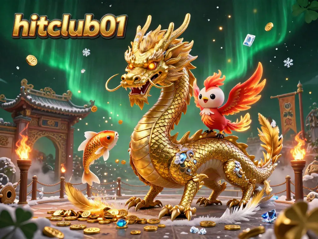 Experience the thrill of hitclub01, with a golden dragon guarding winnings in an enchanted casino.