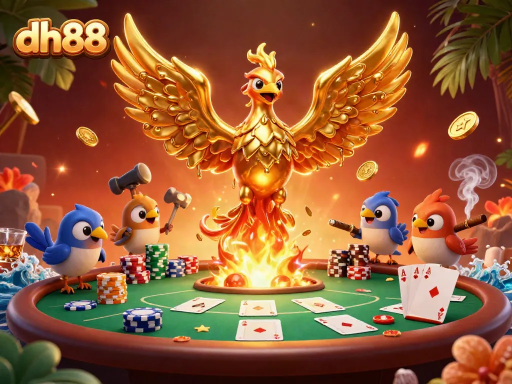 Engage in thrilling gameplay at dh88 with molten metal phoenix and poker elements.
