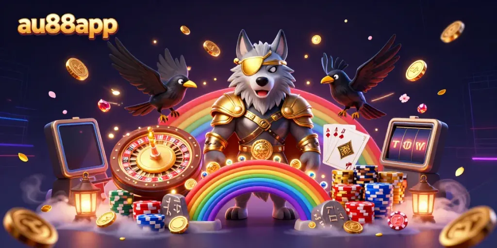 Engage with the vibrant world of au88app featuring Norse-inspired characters amidst a dynamic casino scene.