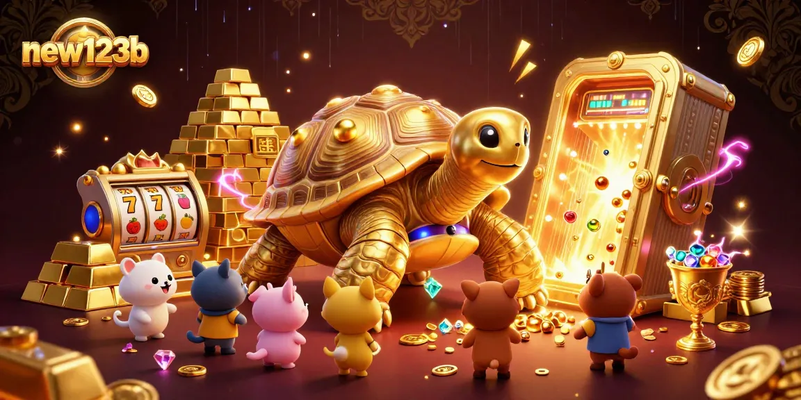 Experience the exciting jackpots of new123b with colorful slot game elements and a dynamic casino atmosphere.