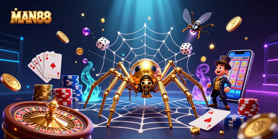 Experience the thrill of winning at MAN88 with golden treasures and vibrant casino elements.