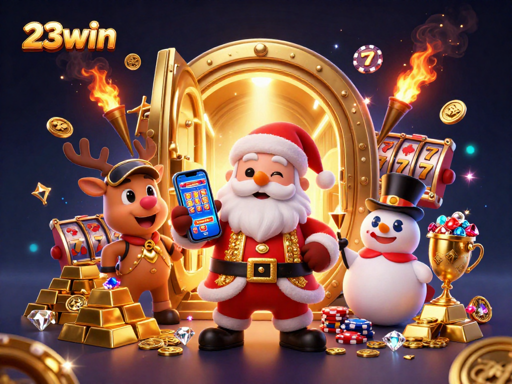 Experience jackpot excitement with 23win as Santa, reindeer, and snowman capture casino fun.