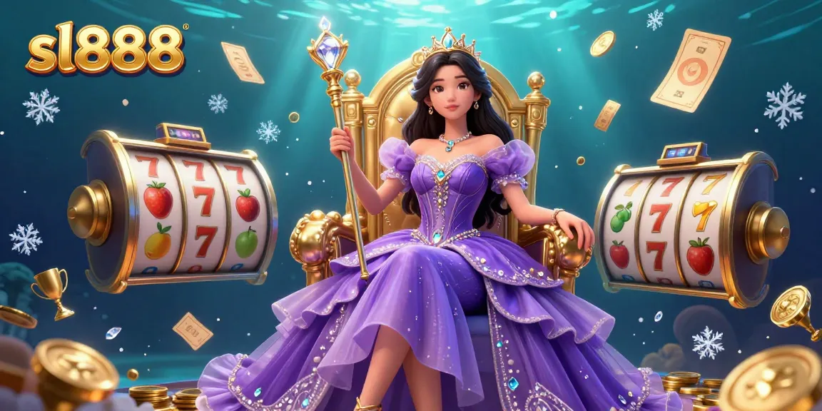 Experience thrilling action with sl888 as a royal princess spins the slots amidst golden coins and jackpot treasures.