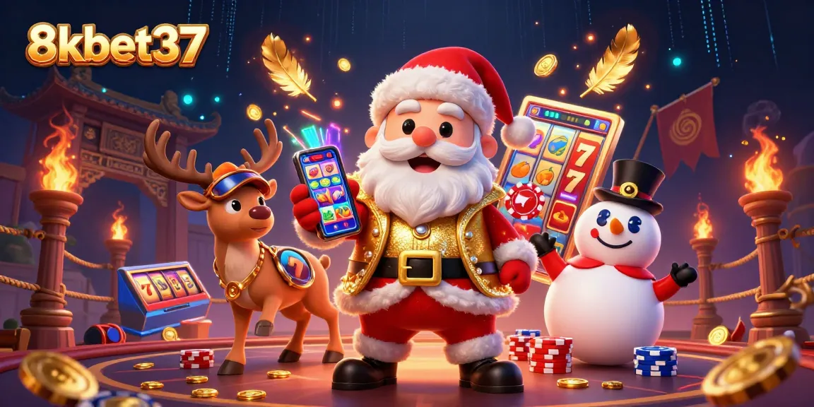 Engage with 8kbet37's thrilling casino experience through Santa and friends in a vibrant gambling scene.
