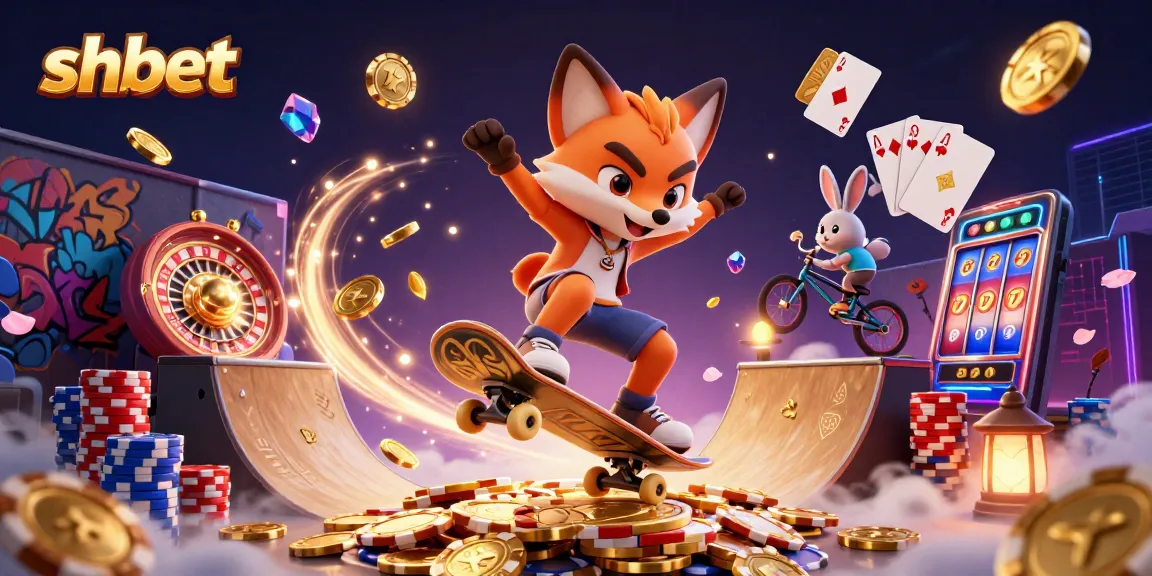 Experience thrilling gaming with shbet as a fox skater flips over golden poker chips!