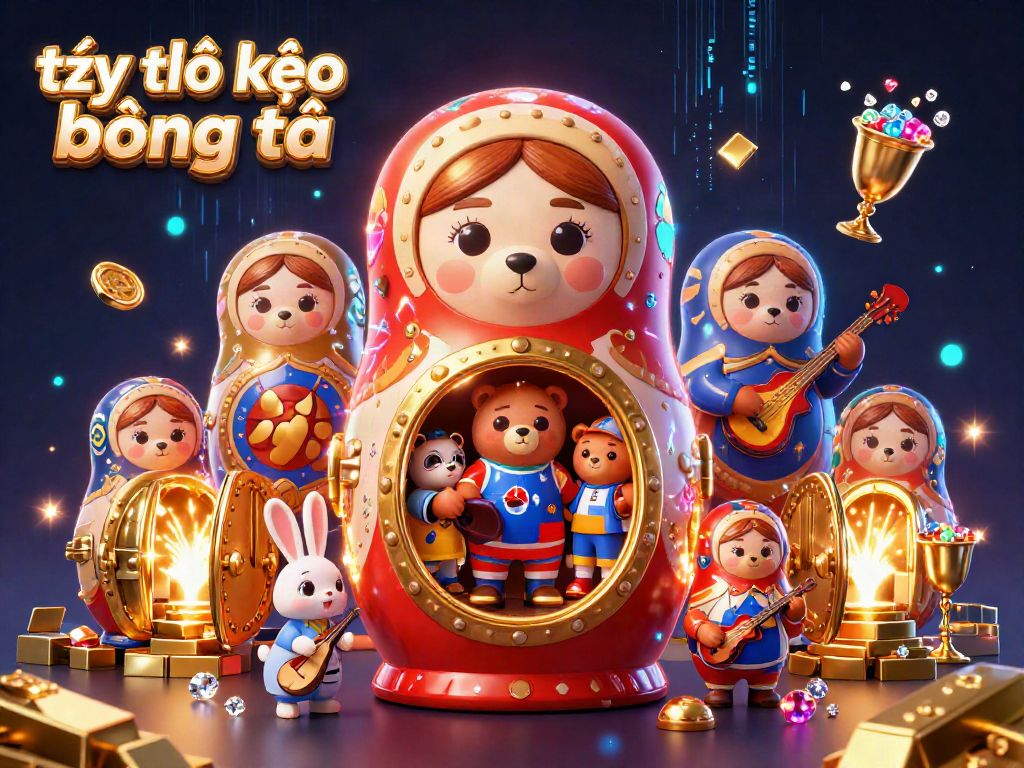 Bet on tỷ lệ kèo bóng đá with vibrant 3D cartoon bears showcasing sports betting excitement and treasures.