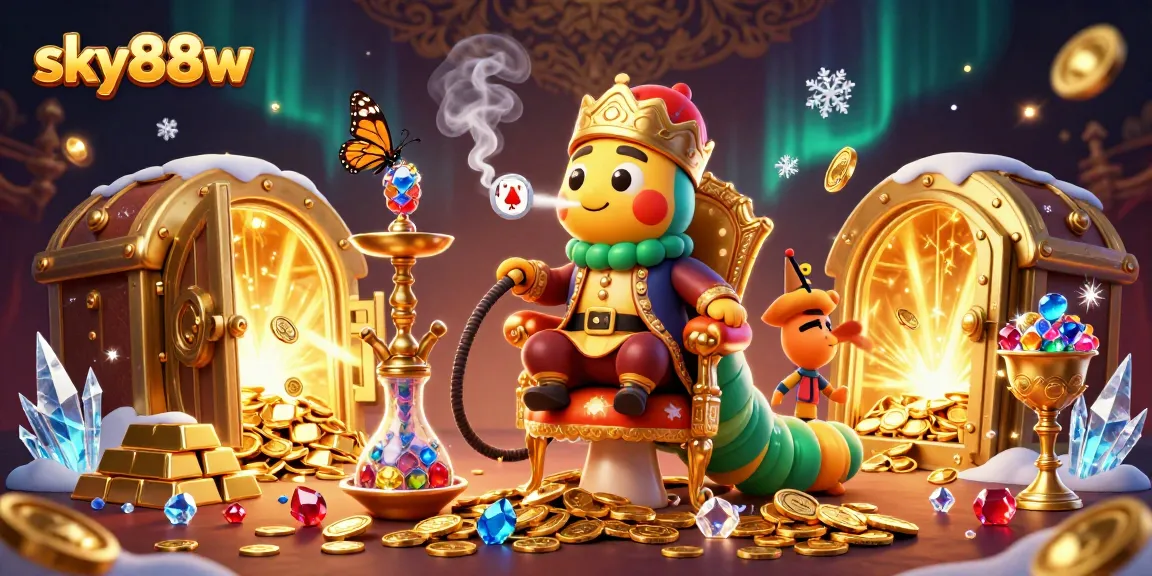 Engage with the vibrant world of sky88w in a rich 3D casino scene filled with gems and treasures.