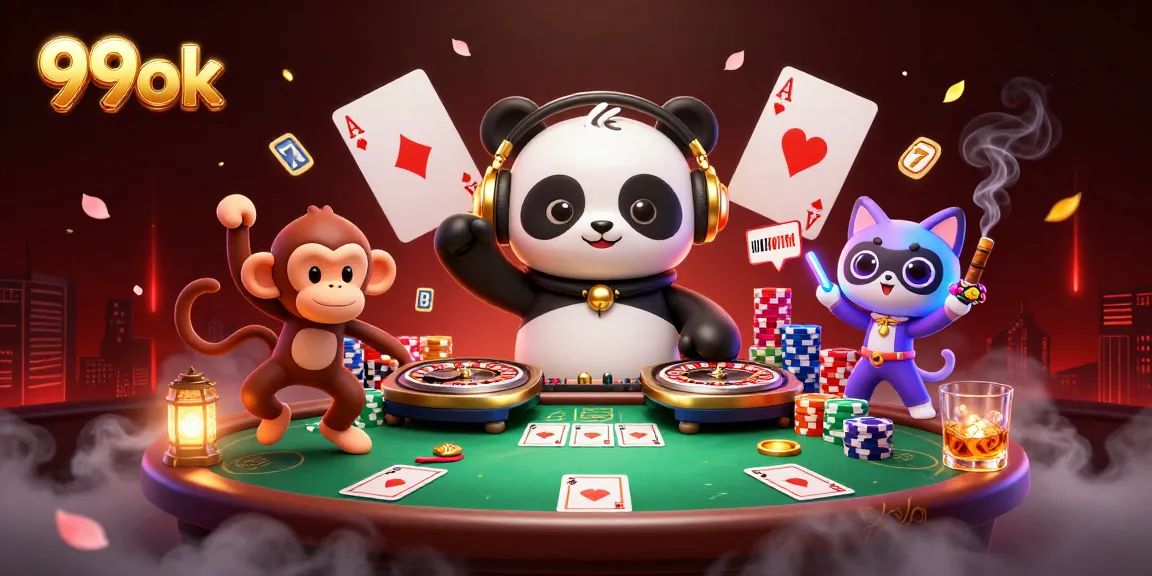 Engage in thrilling gambling action at 99ok with vibrant characters and casino elements.