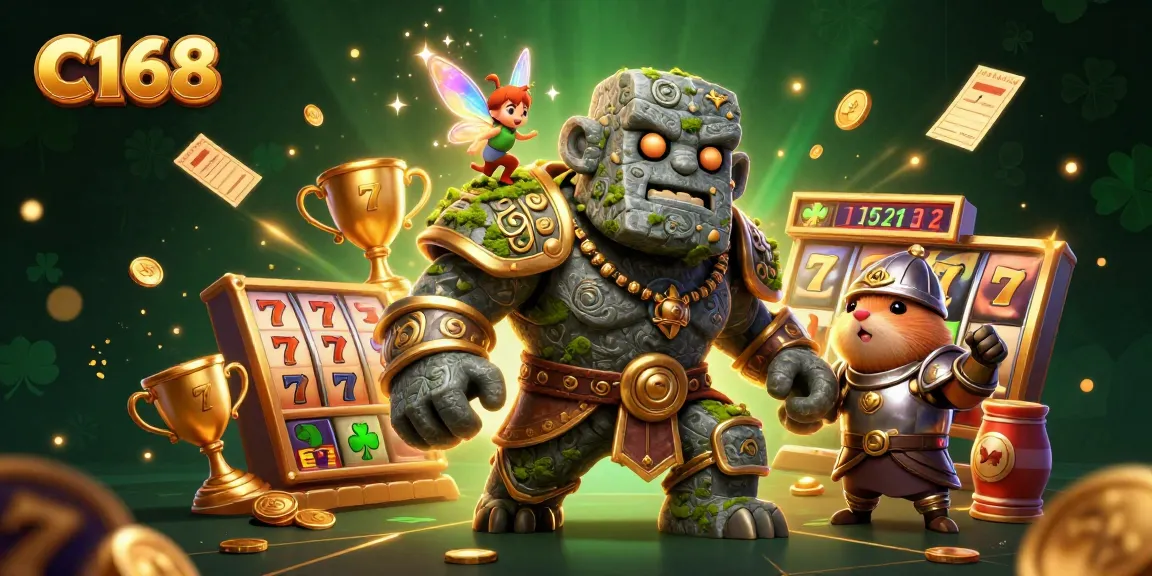 Engage with C168's dynamic casino experience featuring a magical scene with a golem guardian.