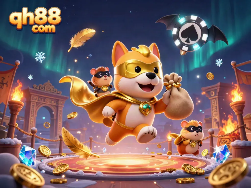 Experience exciting gaming action at qh88 com with animated characters and striking casino elements.