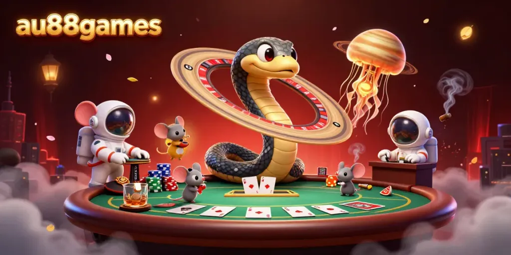 Engage in thrilling bets at au88games with a cosmic roulette wheel and vibrant poker scene.