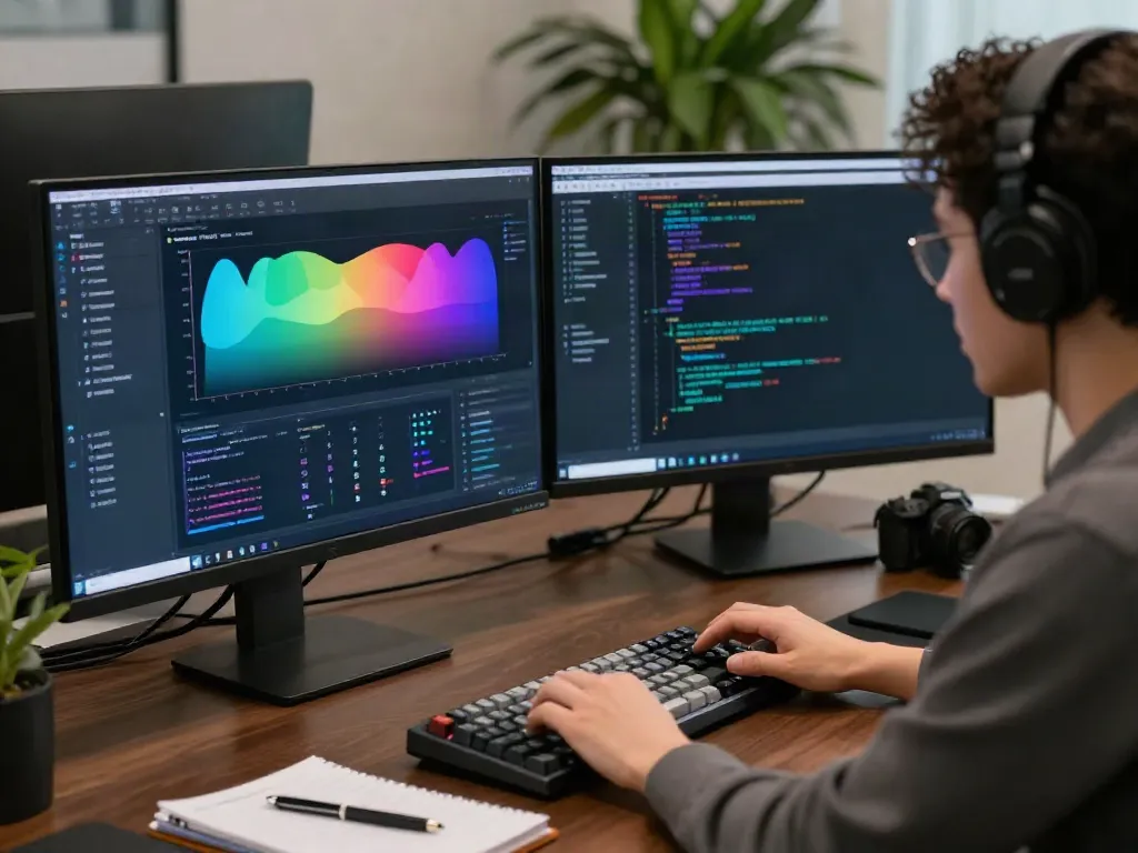 Detailed view of an AI visibility platform dashboard in a high-tech workspace