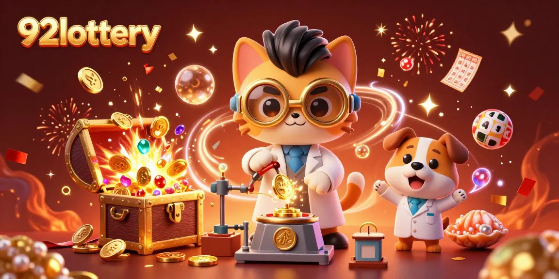 92lottery captures excitement in a vibrant scene filled with lucky lottery elements and colorful gems.
