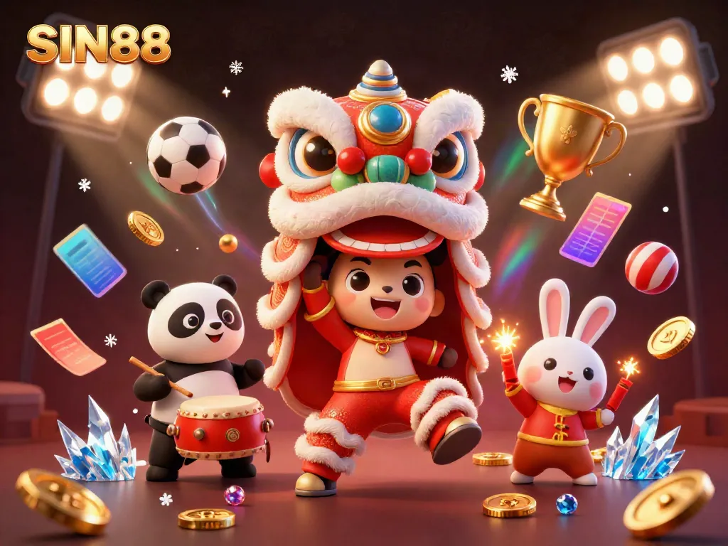 Experience thrilling wins at SIN88 with vibrant Chinese New Year themed elements in a dynamic 3D illustration.