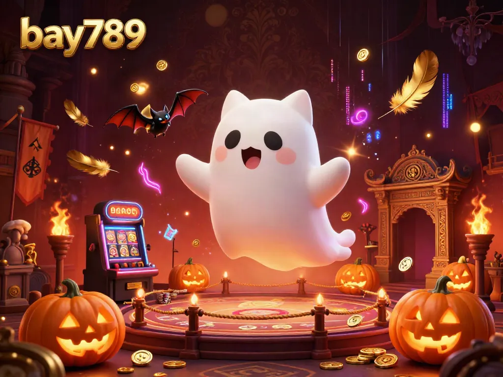 Engage in thrilling action at bay789 with a ghostly cat and vampire bat in a haunted casino.