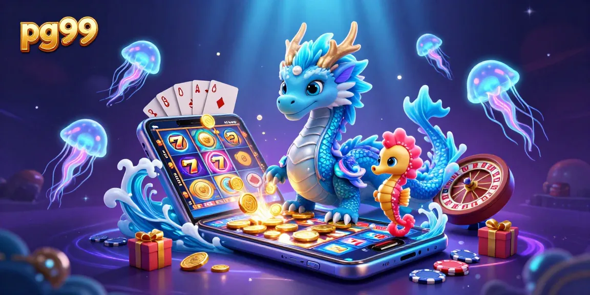 Engage with pg99's thrilling slots experience featuring vibrant ocean characters and casino elements.
