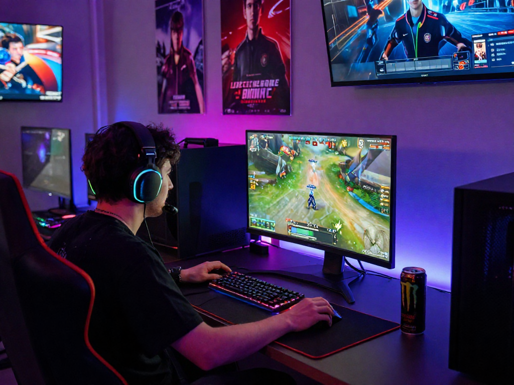 Gamer at a colorful gaming setup with oxbet com displayed on screen, engaging in multiplayer action.
