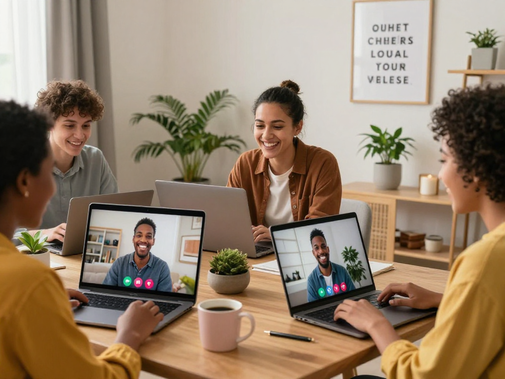 F168 online dating users enjoying video calls in cozy home settings.
