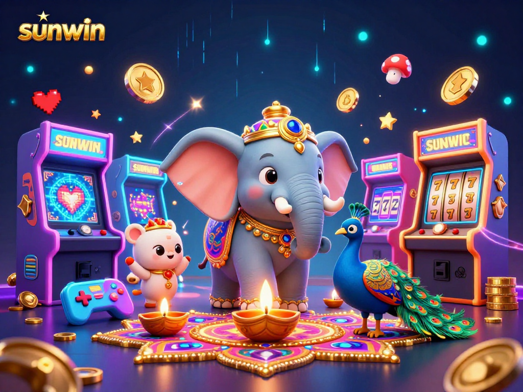 Experience the excitement of sunwin with an energetic 3D casino scene featuring vibrant elements